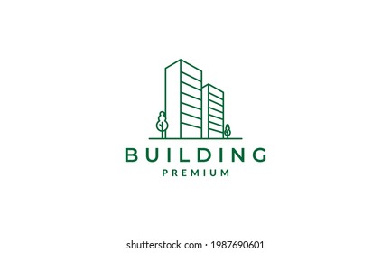 modern lines building with trees logo symbol vector icon illustration graphic design