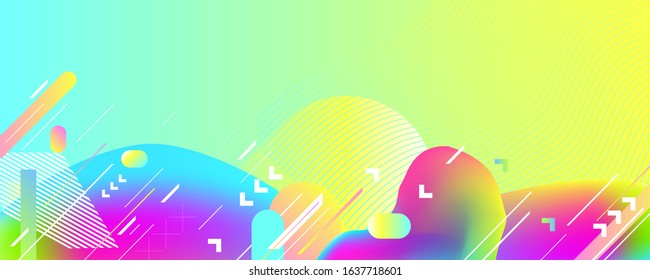 Modern lines colorful summer poster. Wave liquid shape in yellow blue colors background. Art design for your design