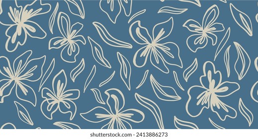 Modern lines floral with flowers print. Seamless pattern. Hand drawn style.