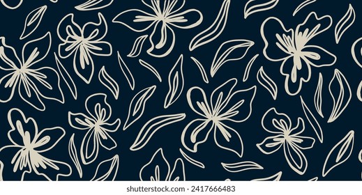 Modern lines floral with flowers print. Seamless pattern. Hand drawn style.
