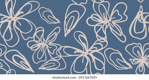 Modern lines floral with flowers print. Seamless pattern. Hand drawn style.
