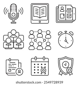 Modern Line-Style Vector Icons for Training Platforms: E-Learning, Collaboration, Self-Paced Study, and Accreditation