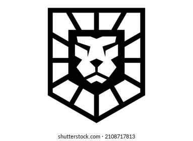 Modern Lion King Head Minimal Logo Symbol Design. Vector Logo Template. A majestic badge of premium lion head insignia and luxury calligraphic crest. Classic heraldry lion kind monogram emblem. EPS10