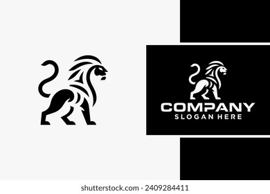 Modern lion king line art logo design vector icon