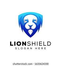 modern lion shield logo, safe lion design vector template