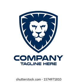 Modern lion in shield and security logo. Vector illustration.