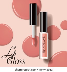 Modern lip gloss mockup, cosmetic template in 3d illustration with glossy rounded decoration