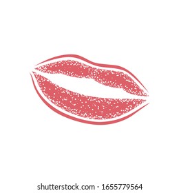 Moderne Lippen drucken auf weißem Hintergrund. Vektorillustration Frauen Mädchen Lippenstift küssen Markierung.