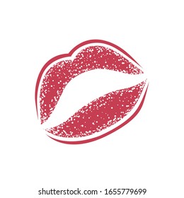 Modern Lips prints on a white background. Vector womans girl lipstick kiss mark.