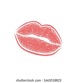 Modern Lips prints on a white background. Vector womans girl lipstick kiss mark.