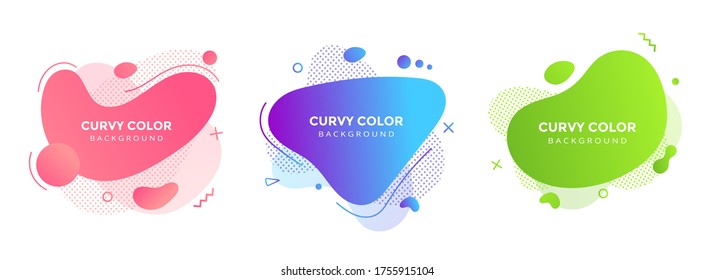 Modern liquid abstract element graphic gradient flat style design fluid vector colorful illustration set banner simple shape template for logo, presentation, flyer, isolated on white background.