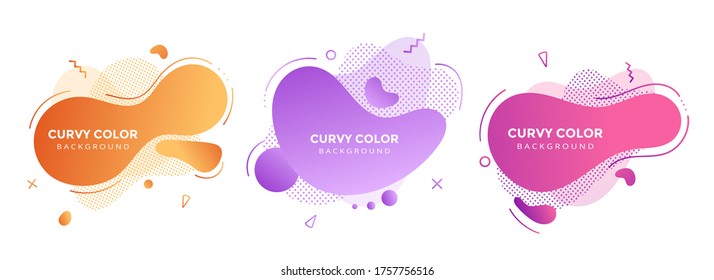 Modern liquid abstract element graphic gradient flat style design fluid vector colorful illustration set banner simple shape template for logo, presentation, flyer, isolated on white background.