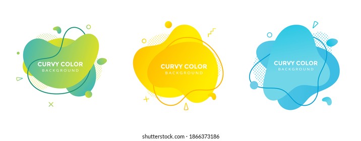 Modern liquid abstract element graphic gradient flat style design fluid vector colorful illustration set banner simple shape template for presentation, flyer, isolated on white background.