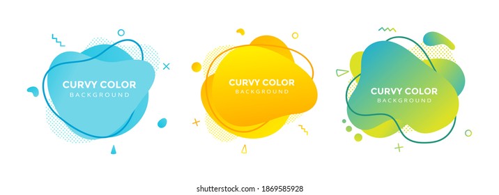 Modern liquid abstract element graphic gradient flat style design fluid vector colorful illustration set banner simple shape template for presentation, flyer, isolated on white background.