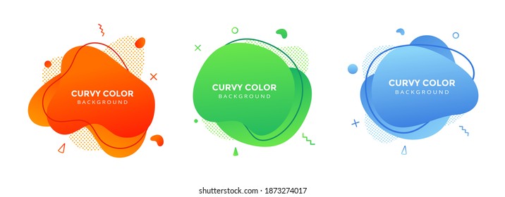 Modern liquid abstract element graphic gradient flat style design fluid vector colorful illustration set banner simple shape template for presentation, flyer, isolated on white background.