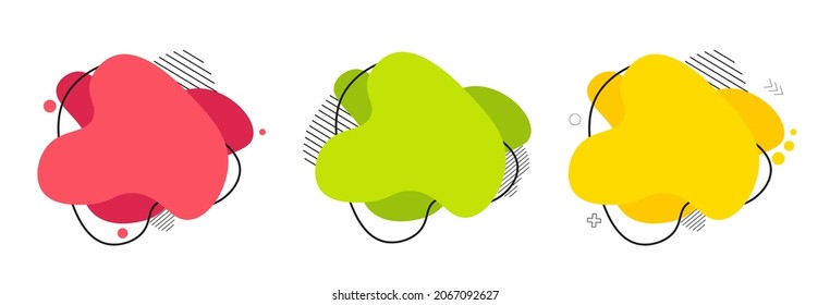 Modern liquid abstract element shape memphis style design fluid vector colorful illustration set.