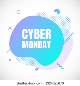 Modern liquid abstract special offer price sign CYBER MONDAY text gradient flat style design fluid vector colorful vector illustration banner simple shape advertising big sale or clearance symbol.