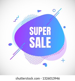Modern liquid abstract special offer price sign SUPER SALE text gradient flat style design fluid vector colorful vector illustration banner simple shape advertising big sale or clearance symbol.