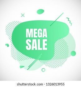 Modern liquid abstract special offer price sign MEGA SALE text gradient flat style design fluid vector colorful vector illustration banner simple shape advertising big sale or clearance symbol.