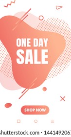 Modern liquid abstract special offer price sign ONE DAY SALE text gradient flat style design fluid vector colorful vector illustration banner simple shape advertising big sale or clearance symbol.