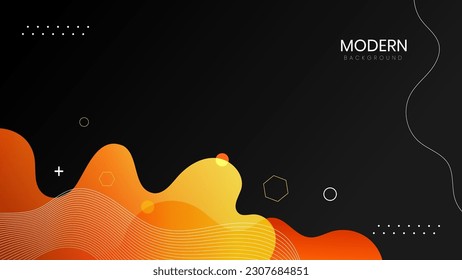 Moderner, flüssiger Hintergrund auf orangefarbenem, schwarzem Hintergrund