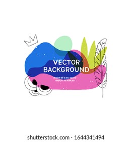 Modern liquid blobs layout with hand drawn elements. Floral motif paint splashes in abstract banner with copy space. Overlapping wavy and natural shapes template for cover, card, apparel, newsletter