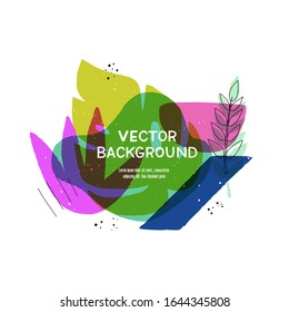 Modern liquid blobs layout with hand drawn elements. Floral motif paint splashes in abstract banner with copy space. Overlapping wavy and natural shapes template for cover, landing, apparel, blog