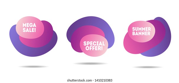 Modern liquid color badges set. Beautiful sale banners with trendy gradient 