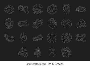 Modern liquid concentric circle shape graphic, cute organic amorphous chalk symbol design, geometric random brush form art, doodle abstract asymmetric silhouette set, trendy boho element collection,