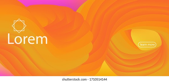 Modern Liquid Flow Banner. Landing Page, Orange, Pink Background. 3d Fluid Bright Vector Background. Neon Color Website Layout. Dynamic Motion Funky Wave. Colorful Lucid Gradient Wallpaper.