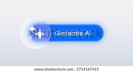 Modern liquid glass interface buttons with light for AI generate. Rounded rectangular shapes in glassmorphism style design for UI design and website interface, or apps. Vector illustration.