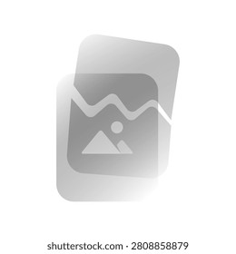 Modern liquid glass vector illustration of torn photo representing broken image, load error, missing media, corrupted file, failed photo display. Transparent glossy UI design element for web or apps