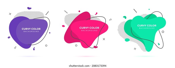 Modern liquid irregular amoeba blob shape abstract elements graphic flat style design fluid vector illustration set banner simple shape template for presentation, flyer, isolated on white background