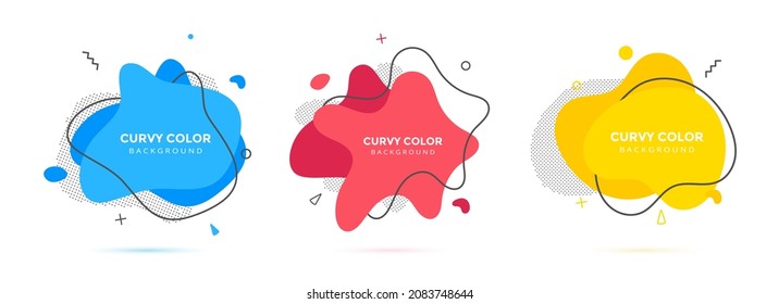 Modern liquid irregular amoeba blob shape abstract elements graphic flat style design fluid vector illustration set banner simple shape template for presentation, flyer, isolated on white background