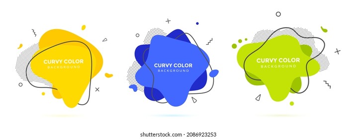 Modern liquid irregular amoeba blob shape abstract elements graphic flat style design fluid vector illustration set banner simple shape template for presentation, flyer, isolated on white background