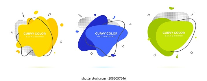 Modern liquid irregular amoeba blob shape abstract elements graphic flat style design fluid vector illustration set banner simple shape template for presentation, flyer, isolated on white background