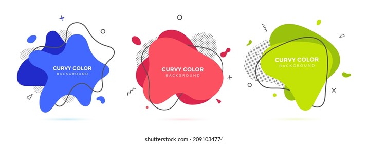 Modern liquid irregular amoeba blob shape abstract elements graphic flat style design fluid vector illustration set banner simple shape template for presentation, flyer, isolated on white background