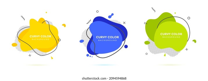 Modern liquid irregular amoeba blob shape abstract elements graphic flat style design fluid vector illustration set banner simple shape template for presentation, flyer, isolated on white background