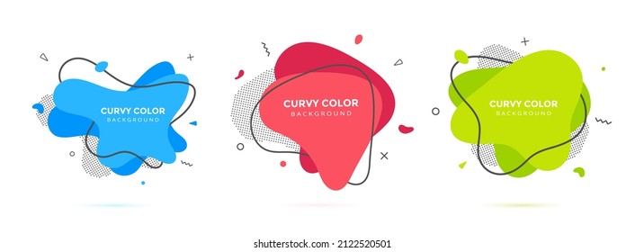 Modern liquid irregular amoeba blob shape abstract elements graphic flat style design fluid vector illustration set banner simple shape template for presentation, flyer, isolated on white background