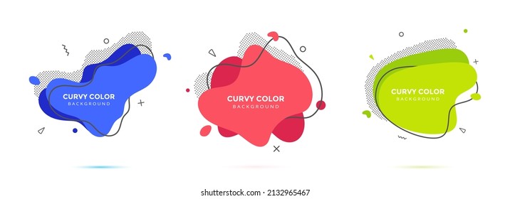 Modern liquid irregular amoeba blob shape abstract elements graphic flat style design fluid vector illustration set banner simple shape template for presentation, flyer, isolated on white background