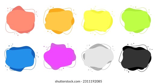 Modern liquid irregular amoeba blob shape abstract elements graphic flat style design fluid vector illustration set banner simple shape template for presentation, flyer, isolated on white background