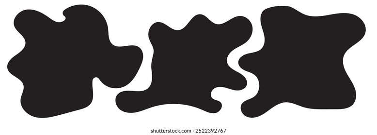 Modern liquid irregular amoeba blob shape abstract elements graphic flat style design fluid vector illustration set banner simple shape template for presentation, flyer, isolated on white background