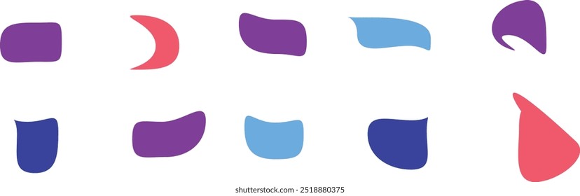Modern liquid irregular blob shape abstract elements graphic flat style design fluid vector illustration set.