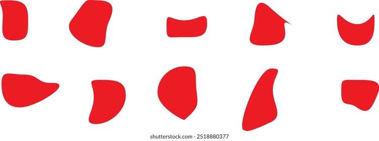 Modern liquid irregular blob shape abstract elements graphic flat style design fluid vector illustration set.