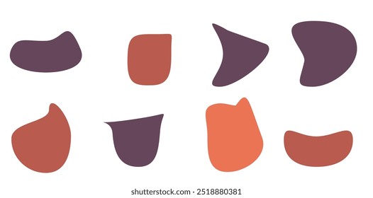 Modern liquid irregular blob shape abstract elements graphic flat style design fluid vector illustration set.