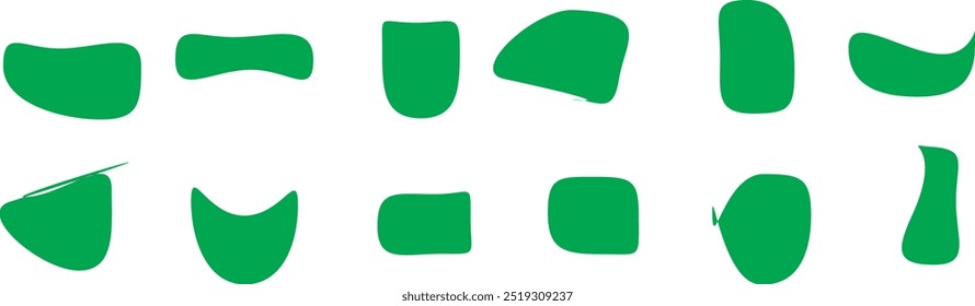 Modern liquid irregular blob shape abstract elements graphic flat style design fluid vector illustration set.