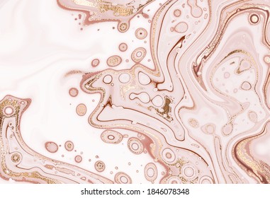 Modern liquid marble abstract painting print background with gold splash and glitter splatter.