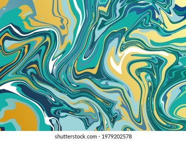 Modern liquid marble or epoxy resin in green and yellow colors. Abstract bright background with texture of marble slab or slice for cover designs, case, wrapping paper, greeting cards. Luxury print.