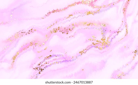 Modern liquid marble painting background design with smooth waves and gold sequins.