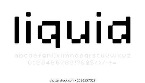 Modern liquid-inspired font design featuring smooth fluid-like letterforms. The typography blends pixel-like structure connected to each other. Design ideal for digital art, branding or typography